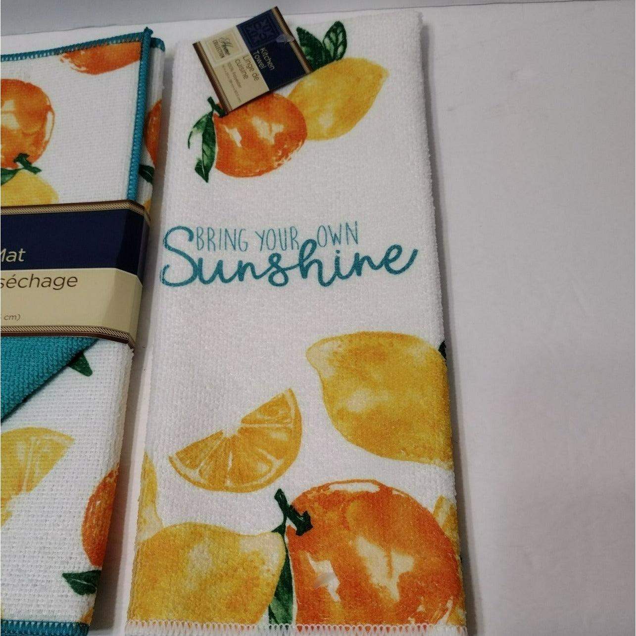 Lemon Citrus Kitchen Linens, Kitchen Towel, Drying Mat, Sunshine Yellow Blue NEW