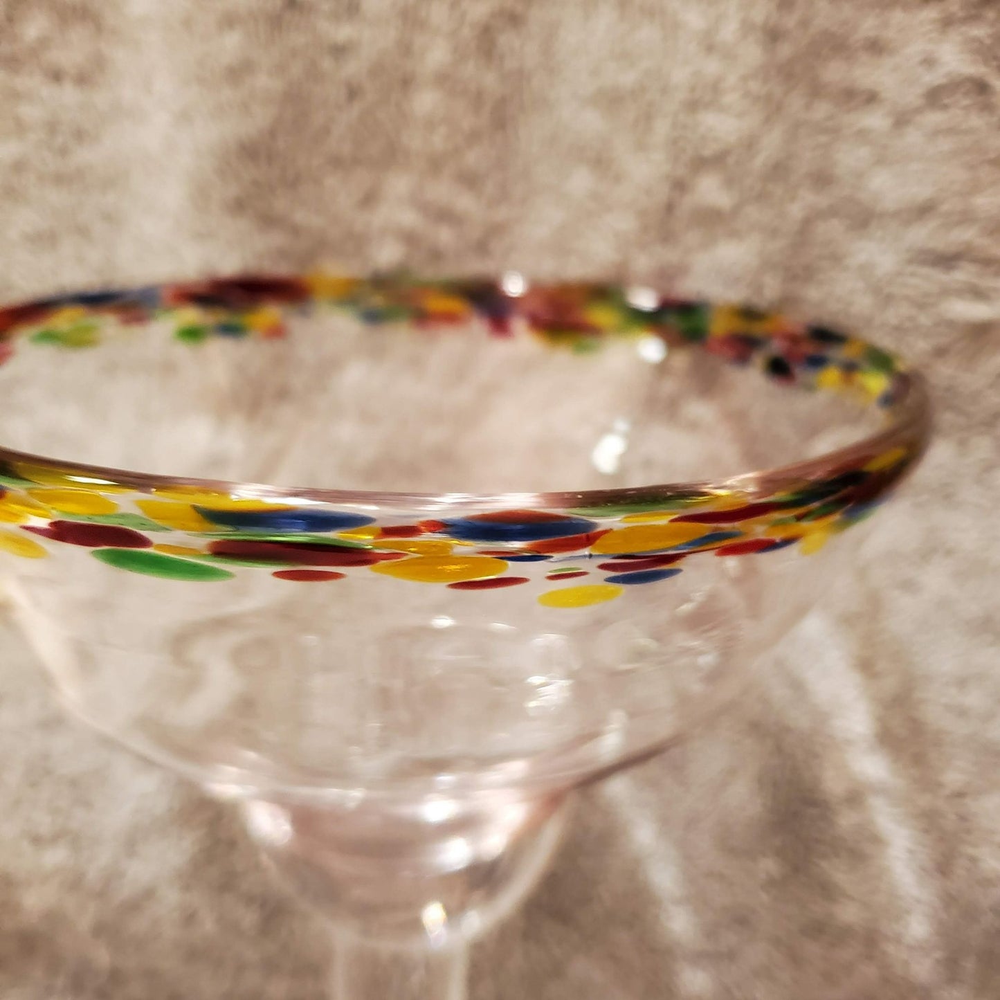 Mexican Confetti Margarita Glass, 7" Colorful Hand Blown Art Glass from Mexico