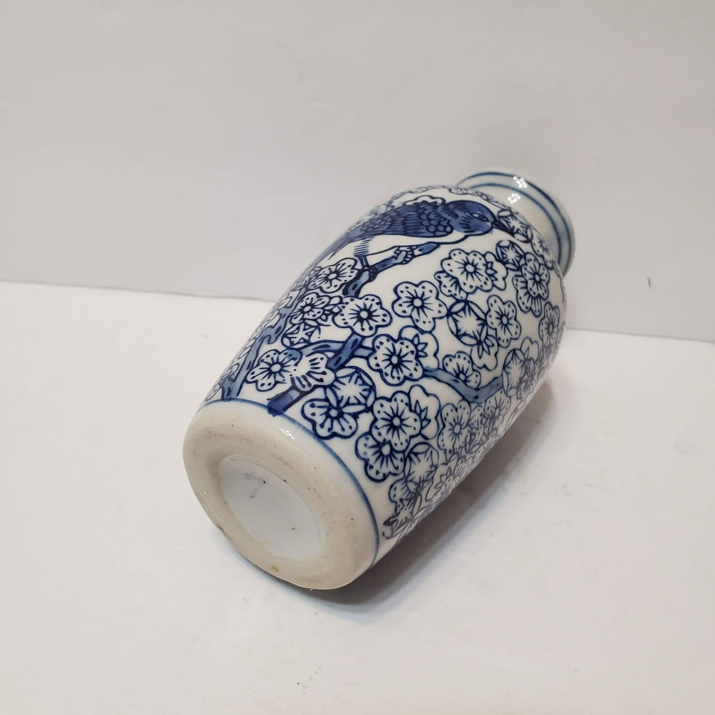 Blue & White Porcelain Vase, Chinoiserie Asian Style Floral Bird 6" Ceramic Vase