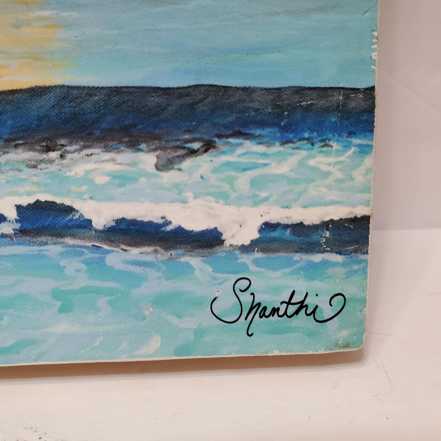 Coastal Wall Art, Signed Painting, Morning Sunrise & Ocean, Shanthi Thiruppathi