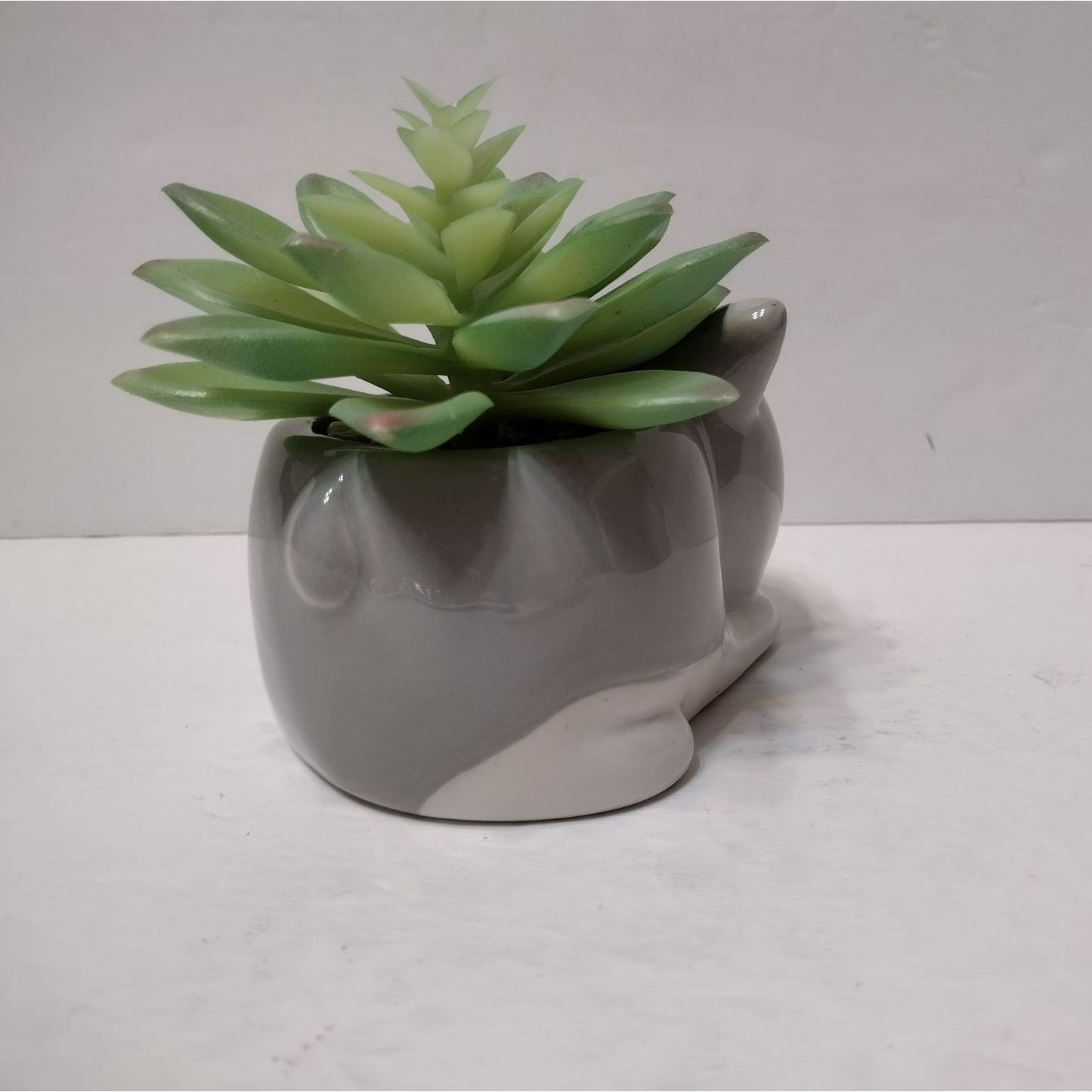 Husky Dog with Faux Plant, Grey Ceramic Puppy Animal Succulent Planter Pot Gift