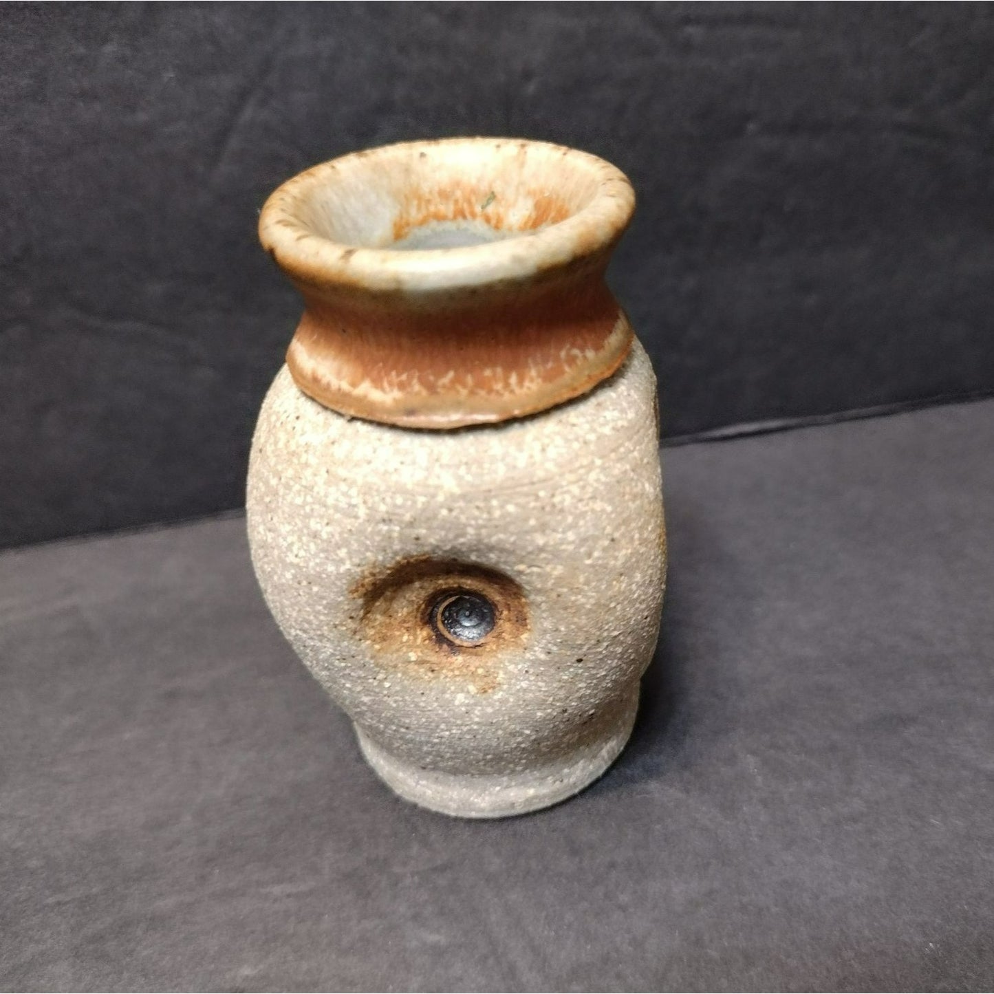 Mini Ceramic Bud Vase, Vintage Signed Pottery, Handmade Beige Tan Stoneware Vase