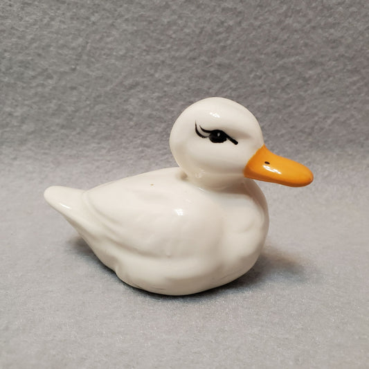 Ceramic Duck Figurine 3 Inch Hand Painted White Orange Beak Collectible Vintage Decor Animal Figure