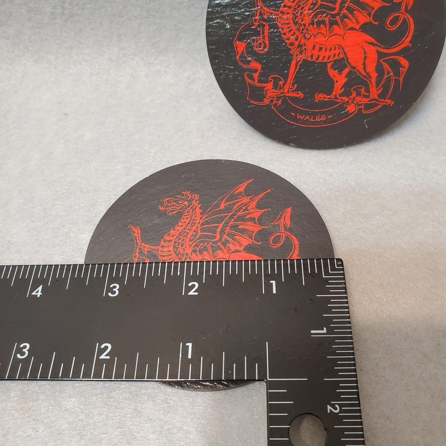 Welsh Dragon Coasters, 2 pc, Slate Hand Painted Red Wales Souvenir Y Ddraig Goch