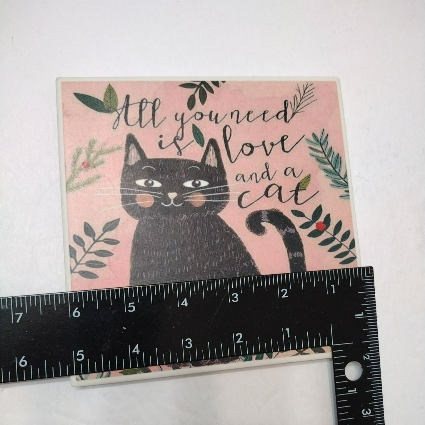 Hand Crafted Love and Cat Ceramic Wall Art Tile by Kure Kreations 6x6" Trivet