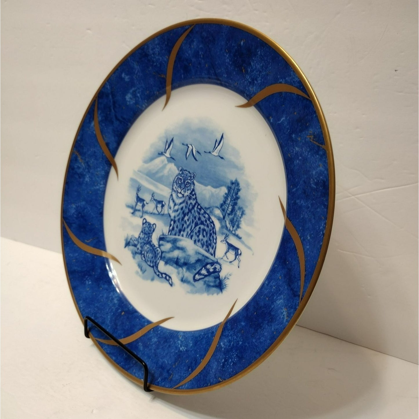 Lynn Chase Leopard Lazuli Chop Plate, Vintage 12" Platter Charger Czech Republic