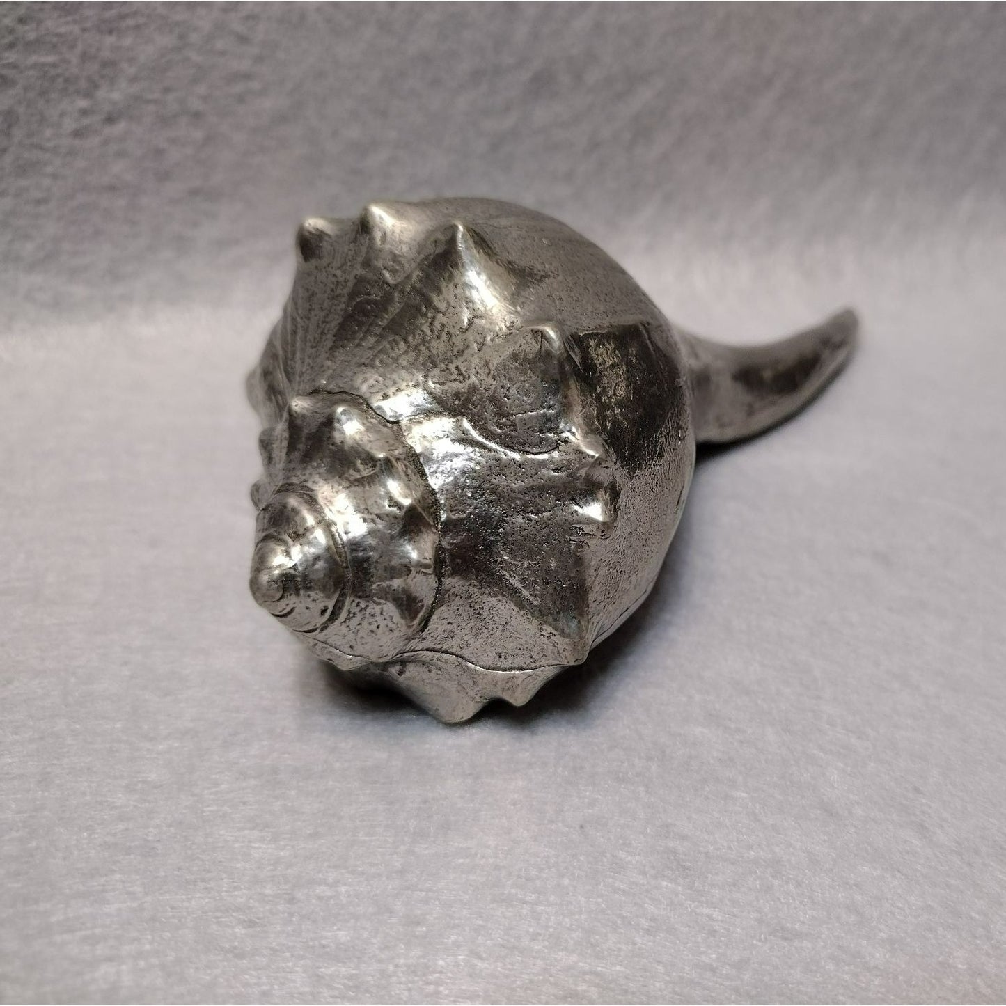 Shell Paperweight, Heavy Silver Tone Metal Whelk Seashell Figurine