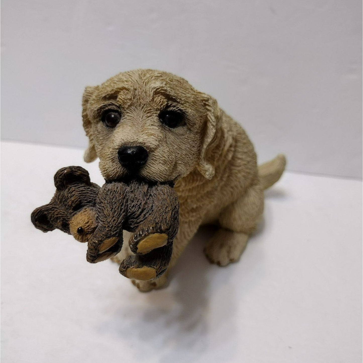 Living Stone Realistic Golden Retriever Dog Figurine, Puppy & Teddy Bear Vintage 1998 Dog Statue