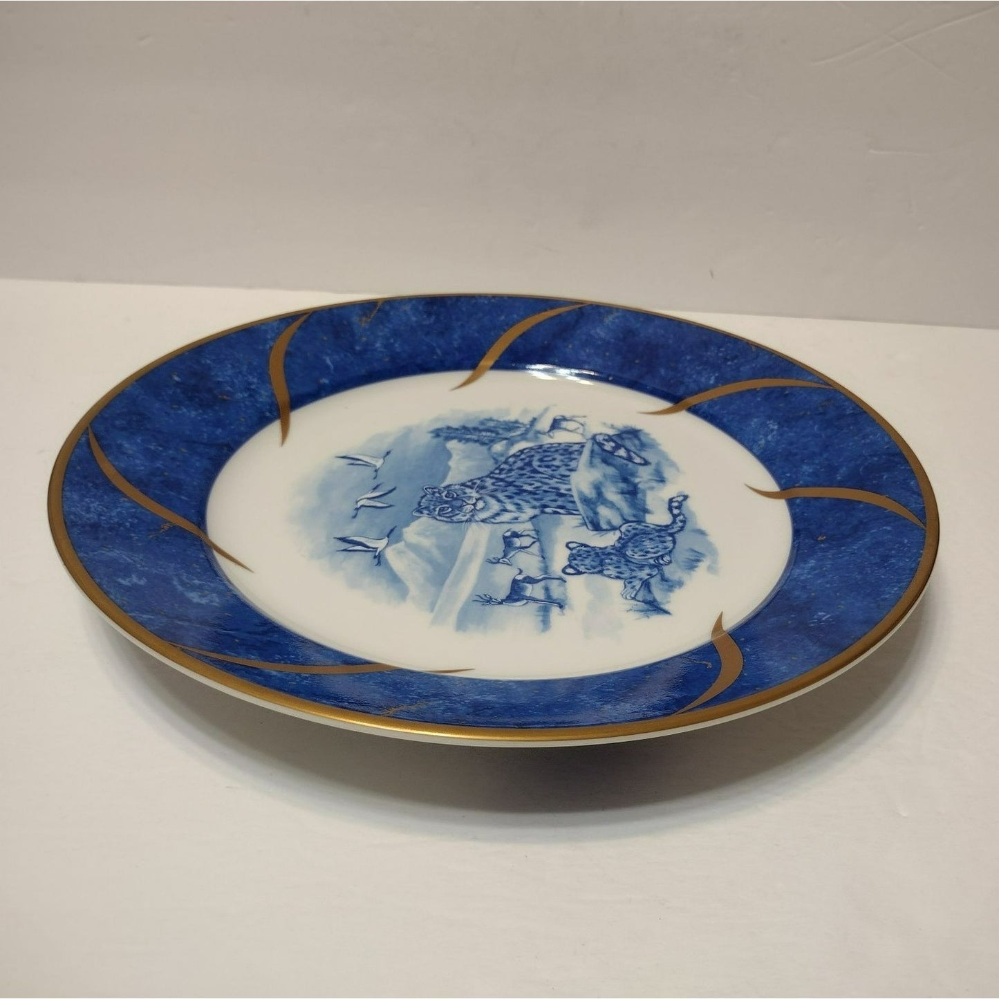 Lynn Chase Leopard Lazuli Chop Plate, Vintage 12" Platter Charger Czech Republic