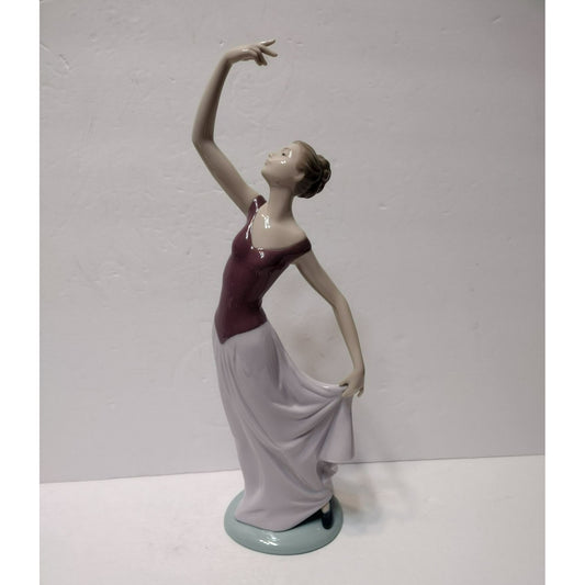 NAO by Lladro Porcelain Lady Figurine, The Dance is Over Dancer Purple Pink 1994