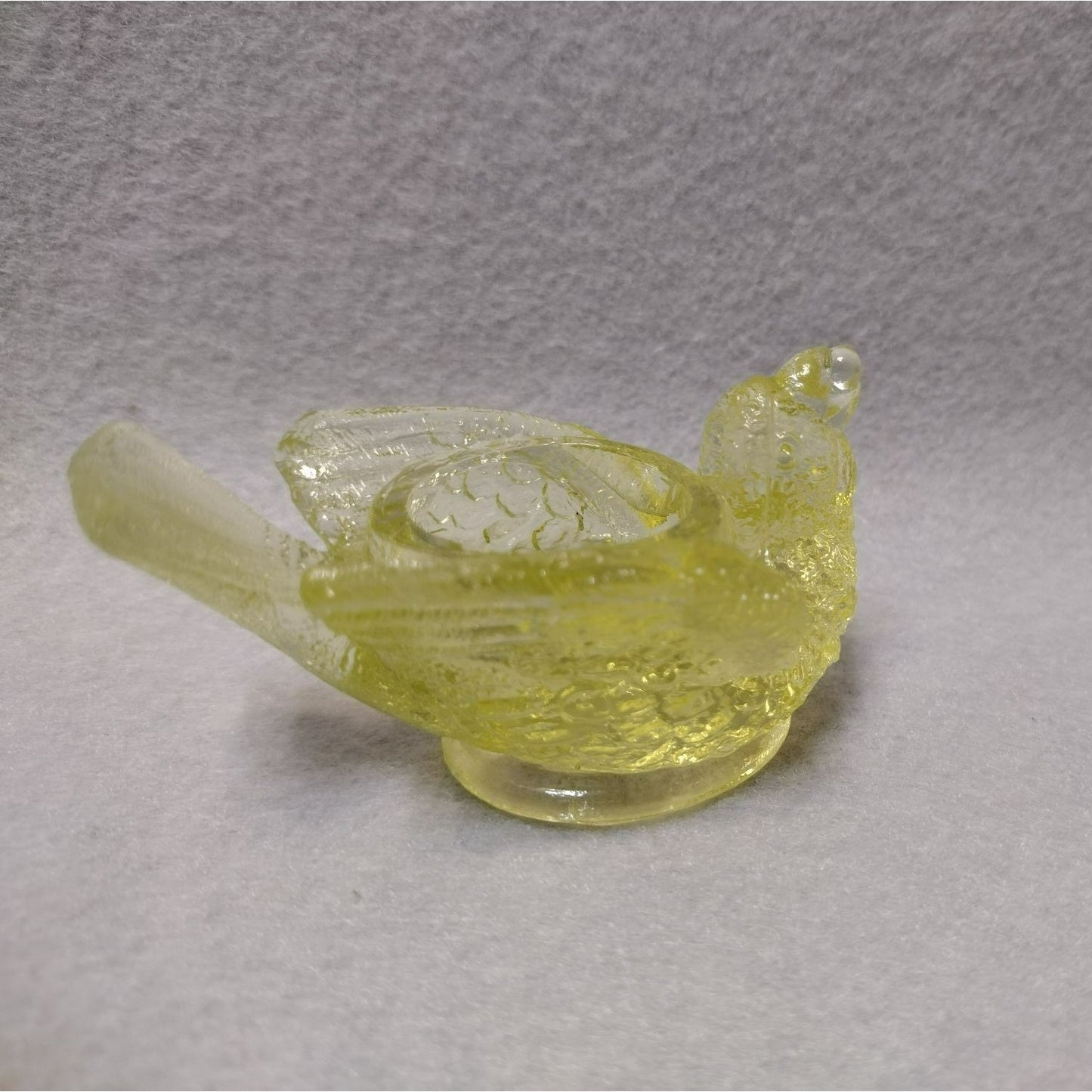 Vintage Glass Salt Cellars, Bird with Berry, Vaseline Yellow & Amber, MCM, Candle Holders, Mid Century Glass