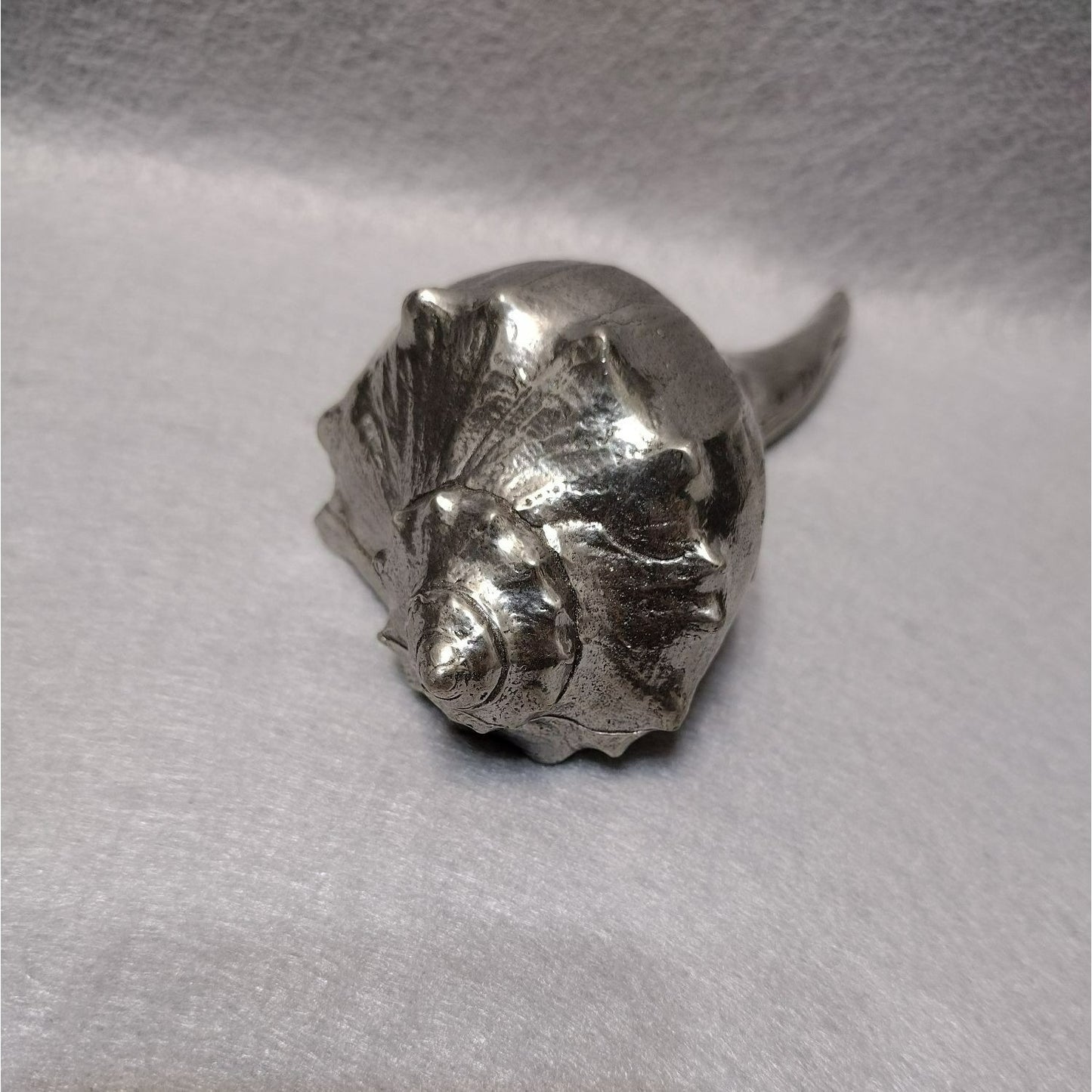 Shell Paperweight, Heavy Silver Tone Metal Whelk Seashell Figurine
