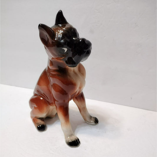 Vintage Boxer Dog Figurine, Large 8" Curious Puppy, Whimsical Animal Statue