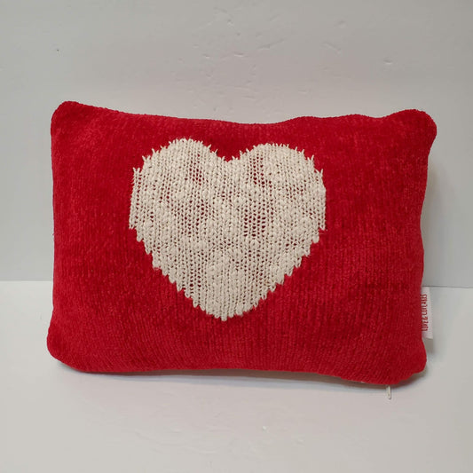 Love & Cupcakes Knitted Heart Accent Pillow, Red White, Valentine, LIKE NEW