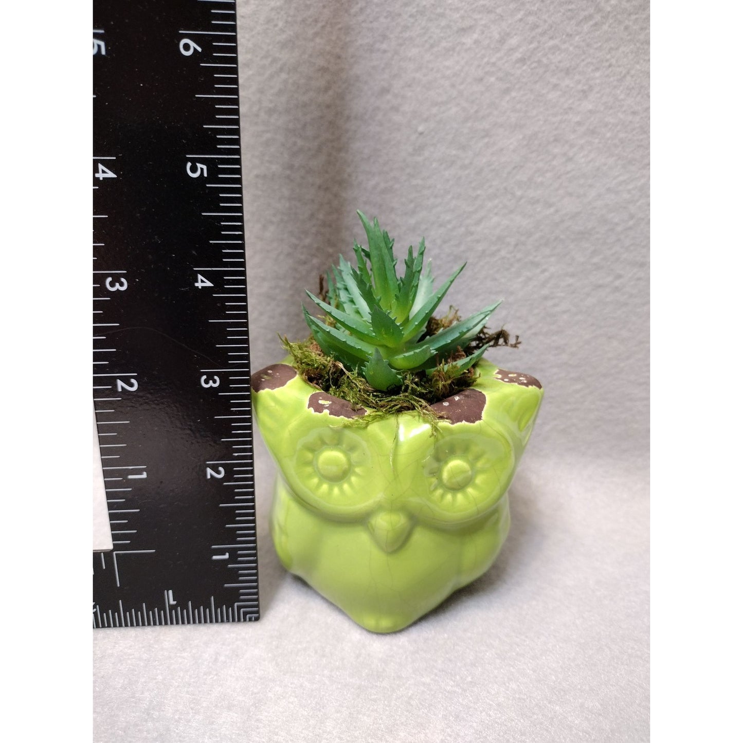 Owl Planter with Faux Succulent, Ceramic Lime Green Bird Plant Pot