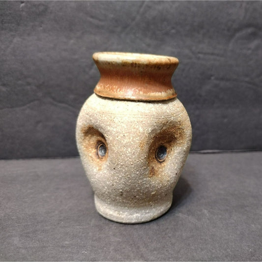 Mini Ceramic Bud Vase, Vintage Signed Pottery, Handmade Beige Tan Stoneware Vase