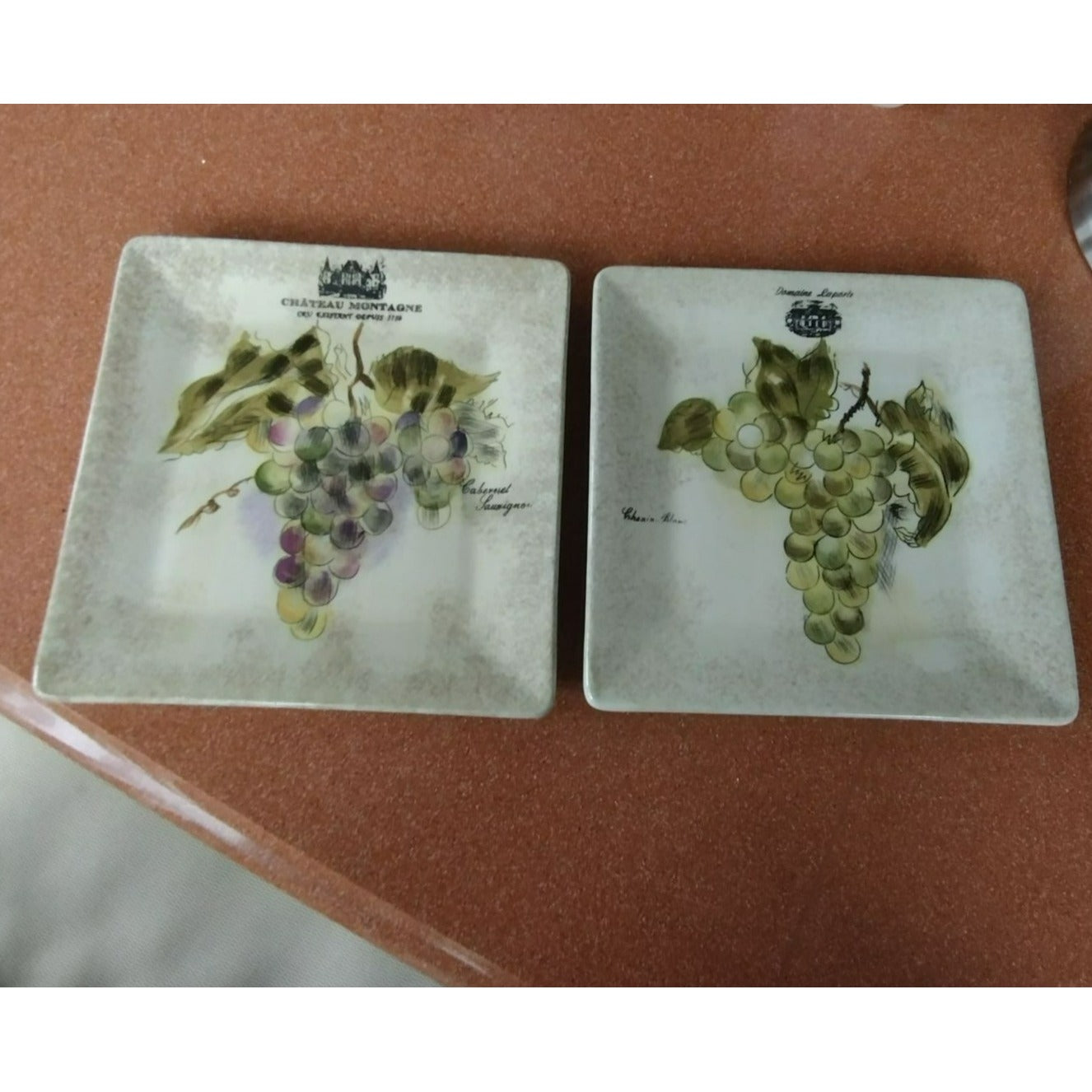 222 Fifth Vinter's Journal Salad Plates, Set of 2, 8" Square Ceramic Wine Grapes