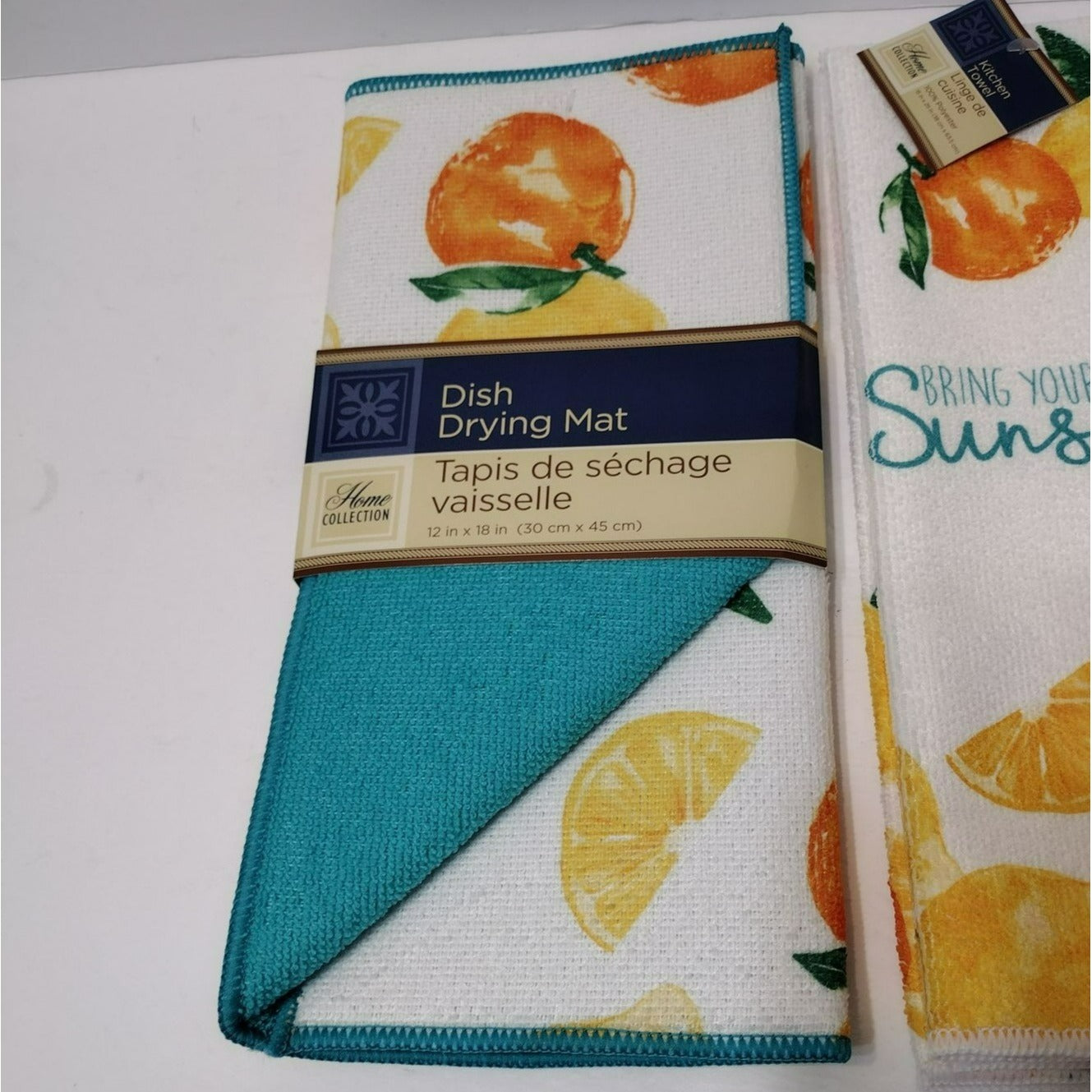 Lemon Citrus Kitchen Linens, Kitchen Towel, Drying Mat, Sunshine Yellow Blue NEW