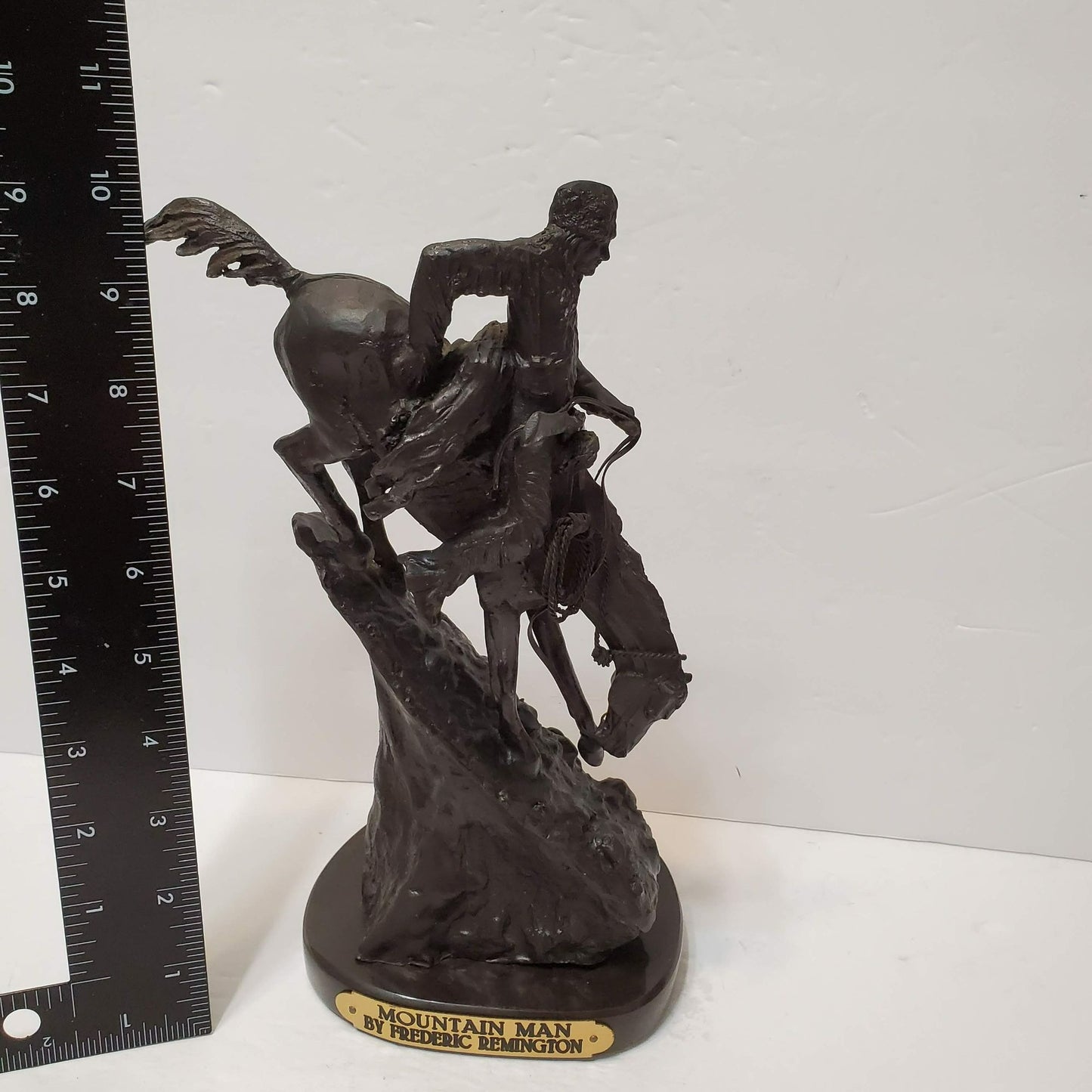 Frederic Remington "Mountain Man" Sculpture, Marble Base, 10" Signed Metal Vintage Statue