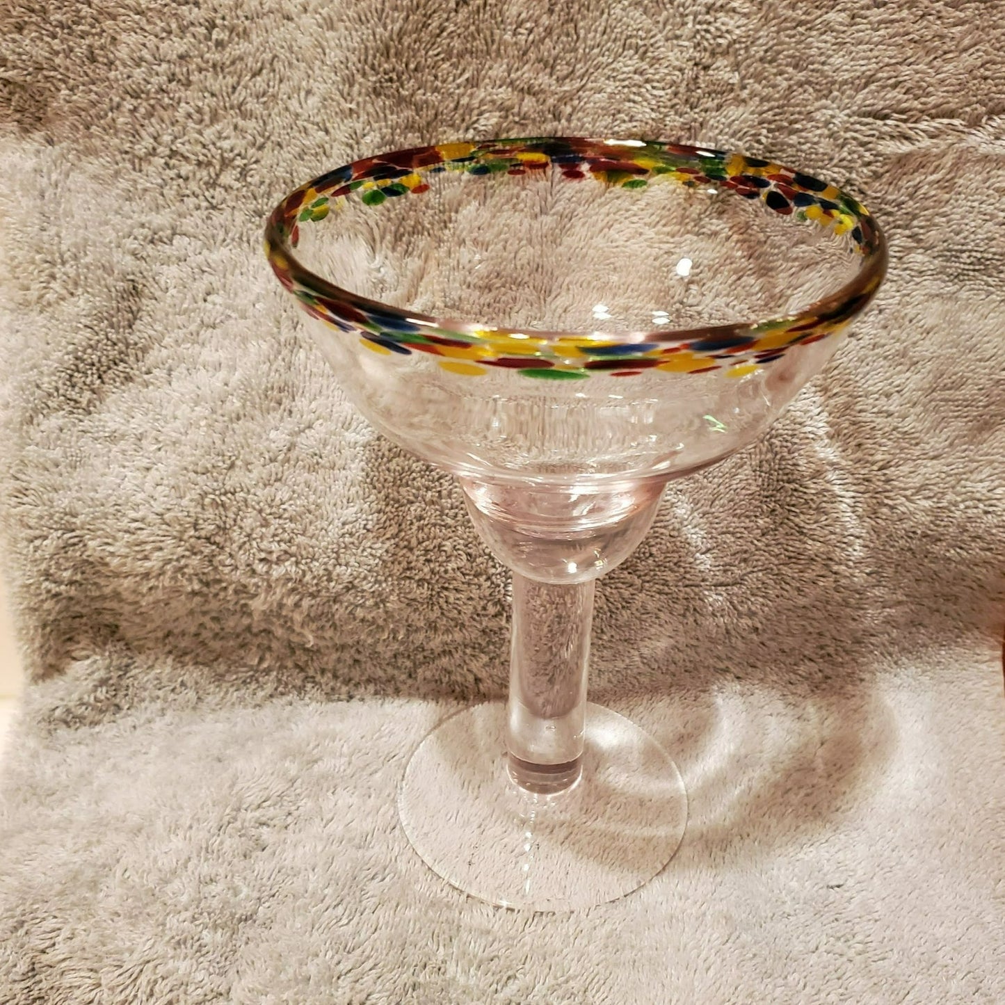 Mexican Confetti Margarita Glass, 7" Colorful Hand Blown Art Glass from Mexico