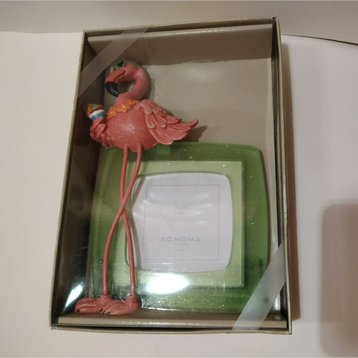 3D Flamingo Picture Frame, Sonoma, NEW in Box, Fits 3x3 Photo, Beachy Tropical