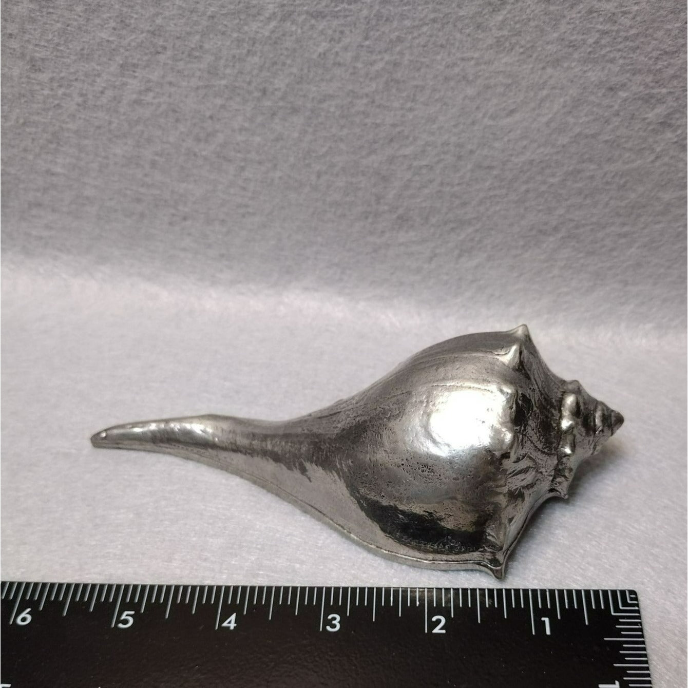 Shell Paperweight, Heavy Silver Tone Metal Whelk Seashell Figurine