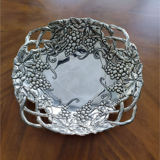 Godinger Silver Plated Grape Leaf 12" Serving Tray Platter, Footed, Grapes Vine