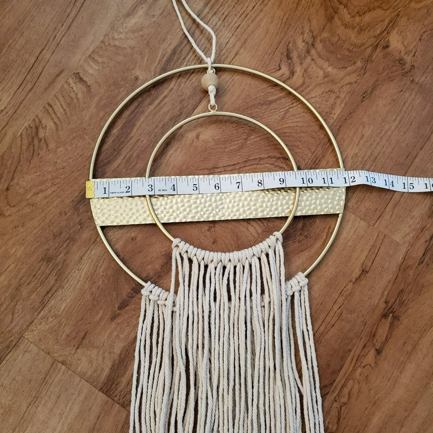 Macrame Wall Hanging, Dream Catcher, Gold Tone Brass and Cotton, Boho Wall Decor