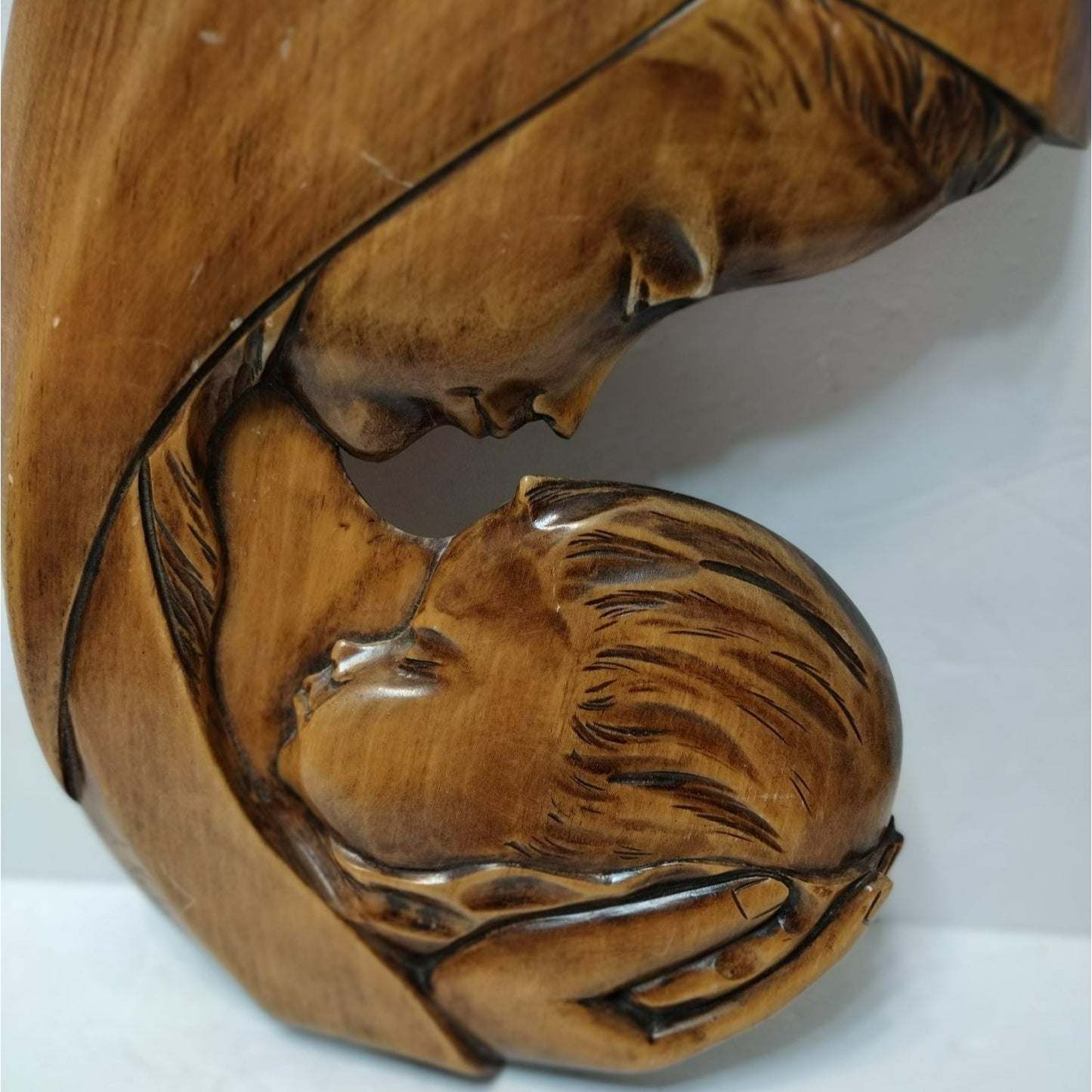 Wood Carving of Mother and Child, Artist Signed, Albert Nadeau, Vintage Handmade Canada